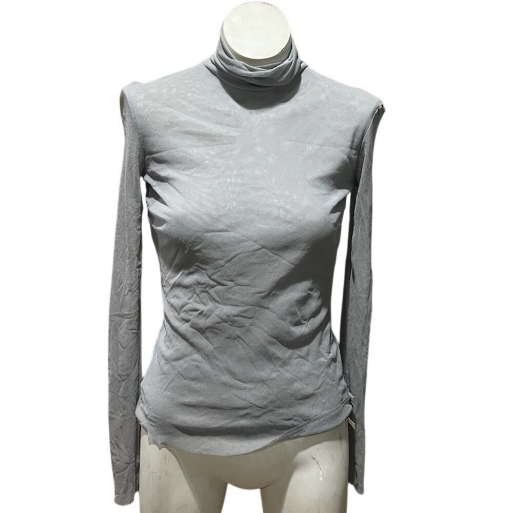 Intimately Free People Top Womens M Gray Sheer Mesh Turtleneck Long Sleeve